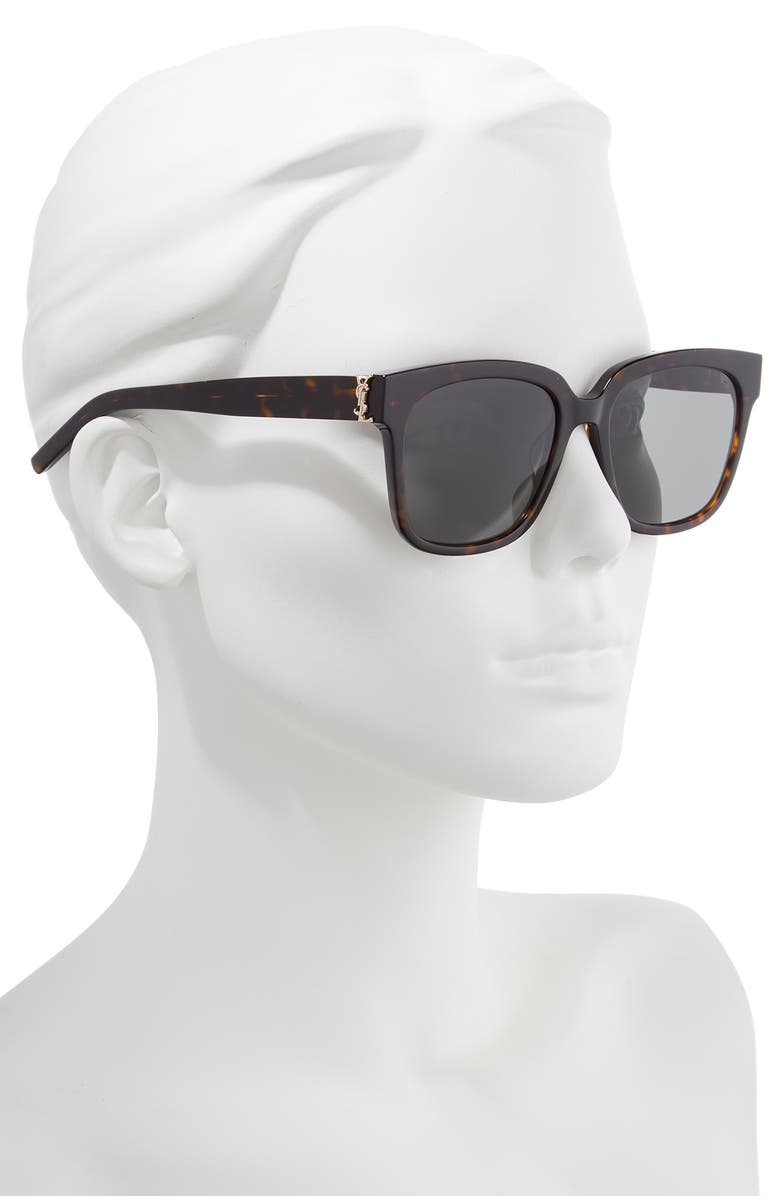 Saint Laurent 54mm Square Sunglasses, Alternate, color, Dark Havana/ Grey