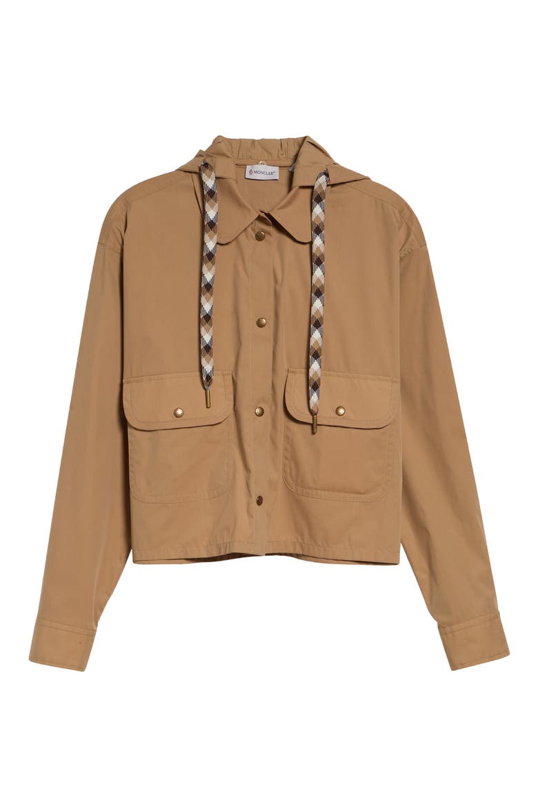 Hooded Cotton & Nylon Shirt Jacket, Alternate, color, BEIGE