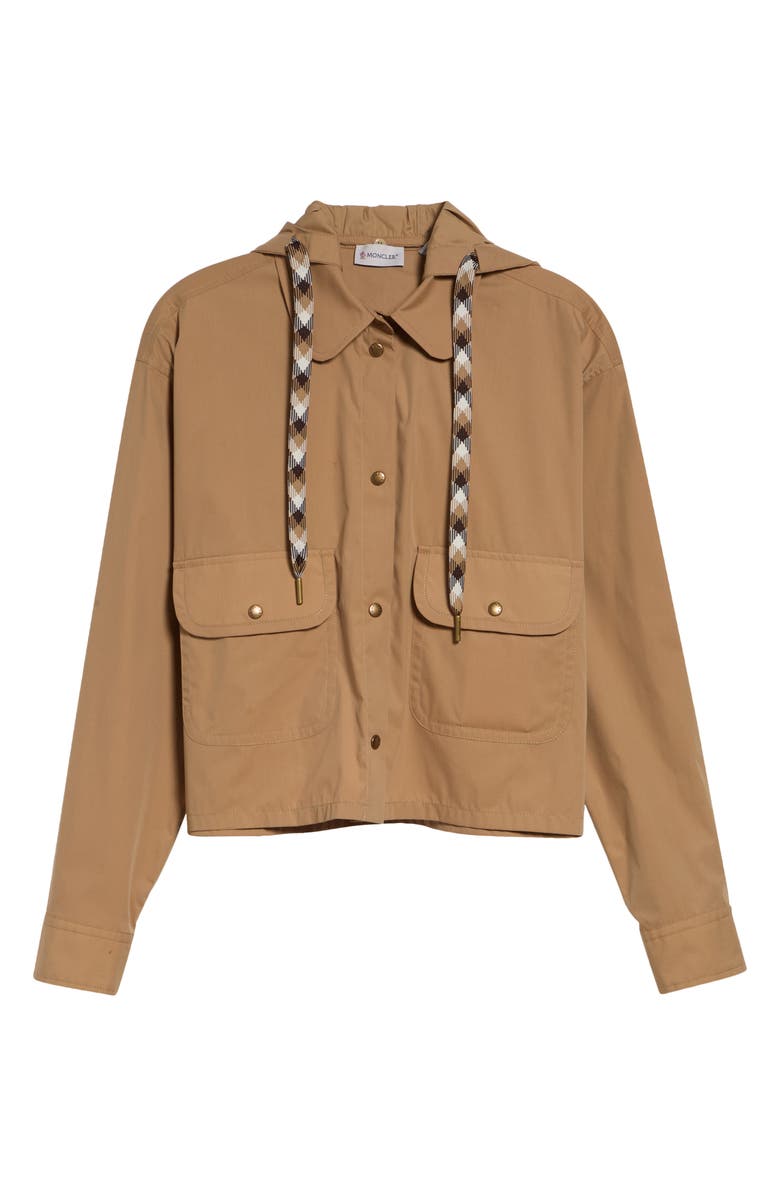 Moncler Hooded Cotton & Nylon Shirt Jacket, Alternate, color, Beige