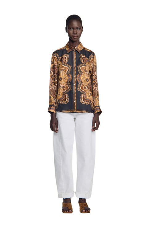 Scarf print silk shirt