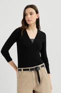Brunello Cucinelli Stretch cotton ribbed jersey top with precious insert