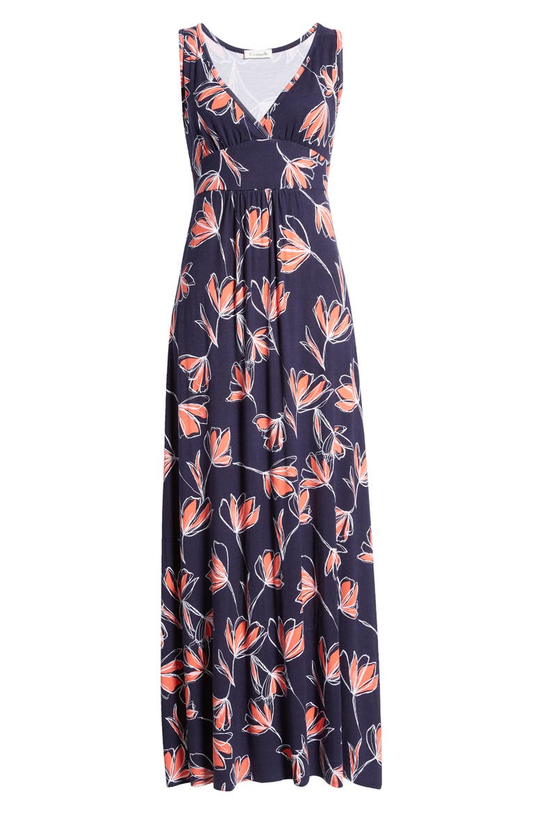 Floral Jersey Maxi Dress, Alternate, color, NAVY/ CORAL
