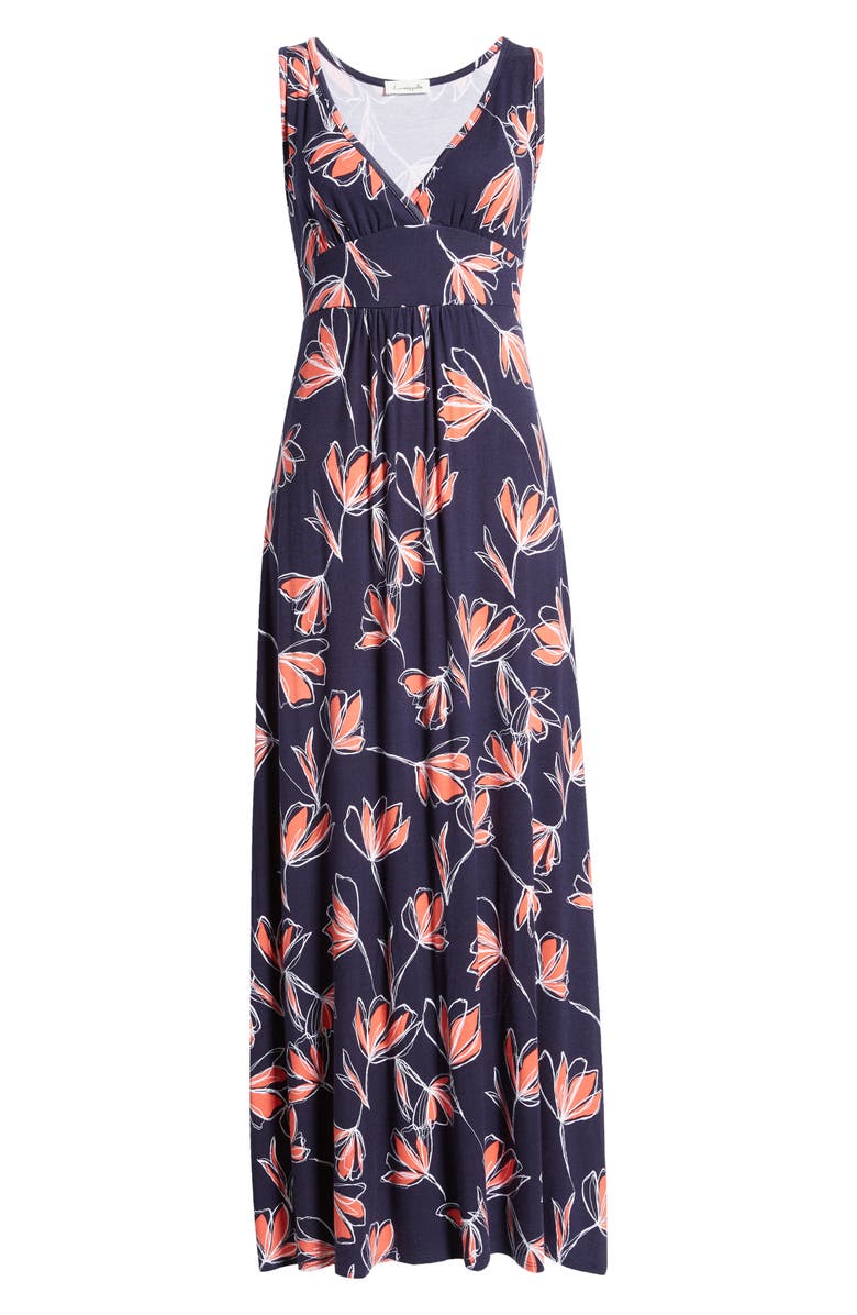 Loveappella Floral Jersey Maxi Dress, Alternate, color, Navy/ Coral