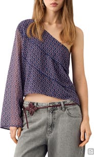 MANGO TEEN Scarf Print One-Shoulder Top