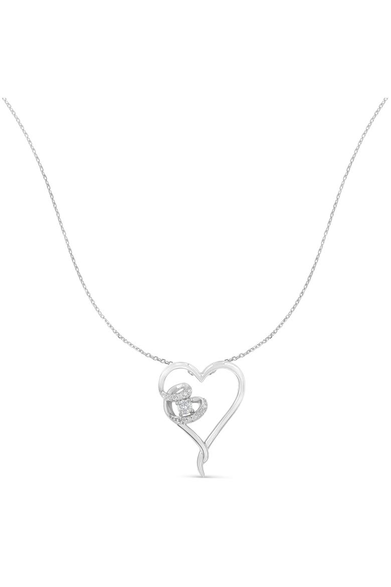 .925 Sterling Silver 1/10 cttw Diamond Heart Pendant Necklace, Alternate, color, White