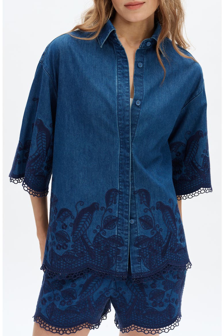 Embroidered Denim Shirt, Main, color, DARKTIDE