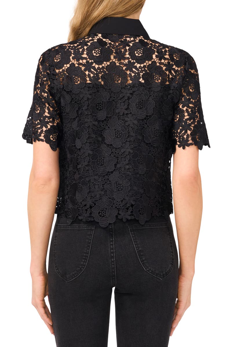 CeCe Floral Lace Short Sleeve Button-Up Shirt, Alternate, color, Rich Black