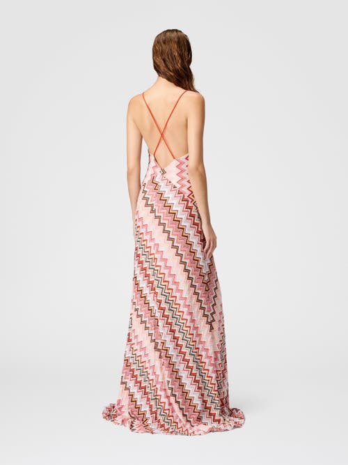 Shop Missoni Long Patchwork Dress With Zig Zag Pattern And Crossed Straps In Multicoloured