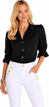 The Noli Shop Cindy Ruffle Sleeve Shirt