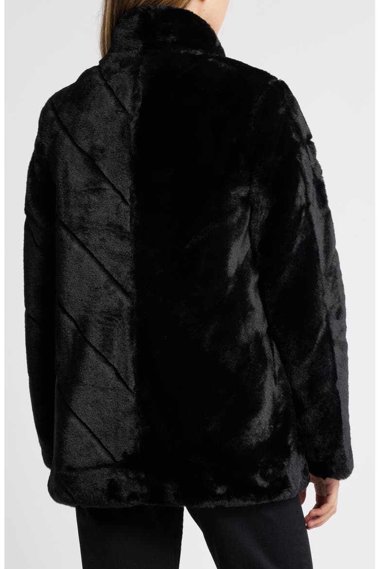 Chevron Faux Fur Jacket, Alternate, color, BLACK
