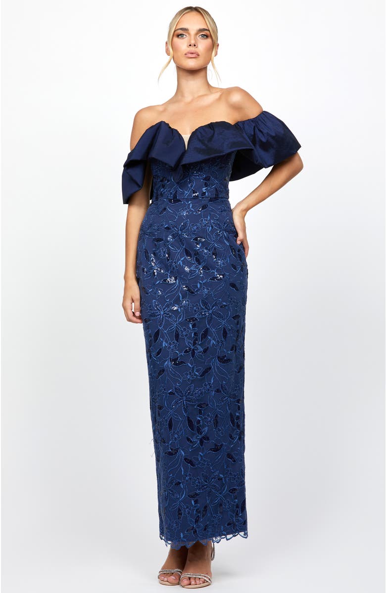 Bariano Anaya Off Shoulder Midaxi, Main, color, Navy