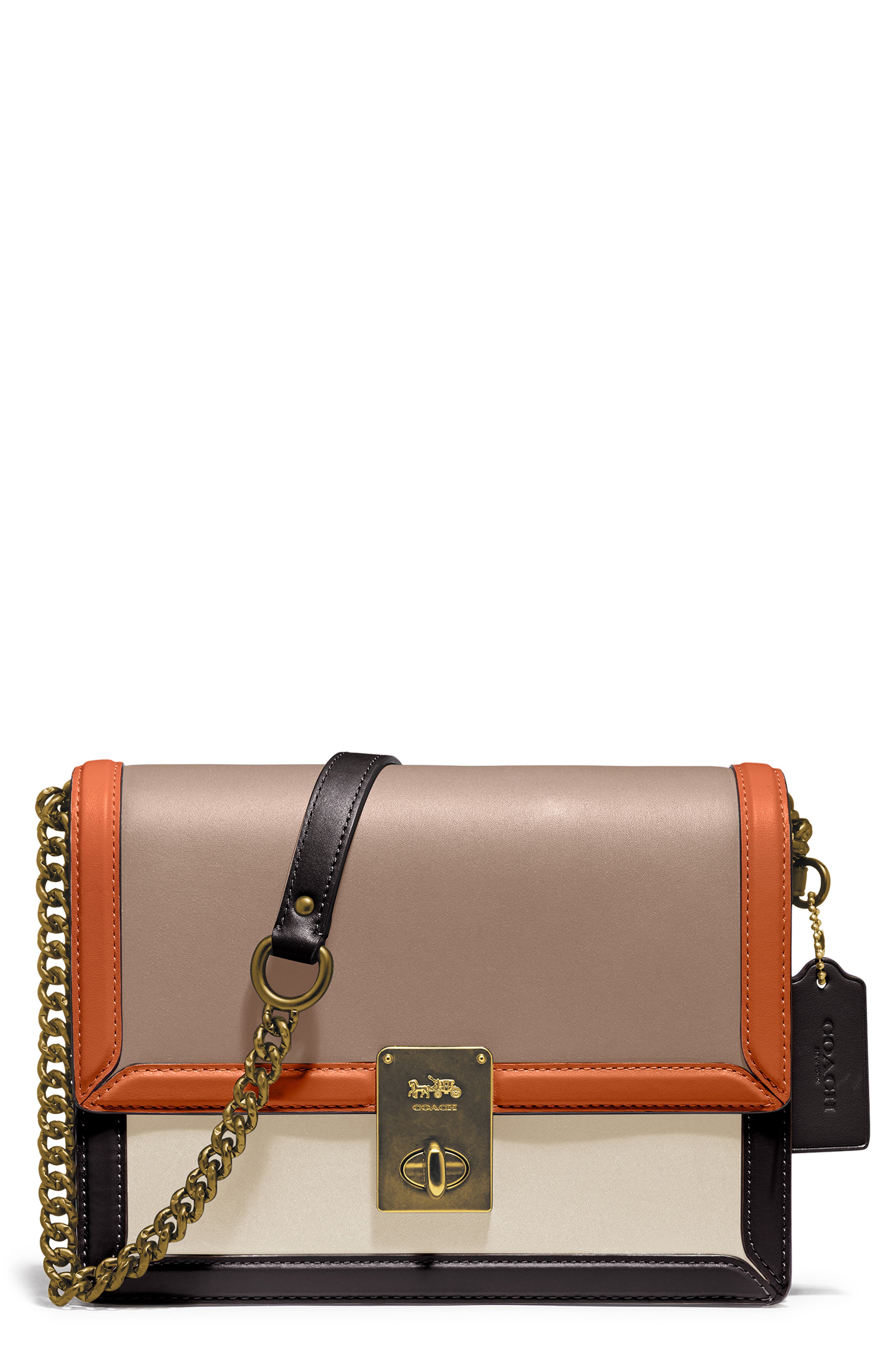 COACH Hutton Colorblock Leather Shoulder Bag, Main, color, 