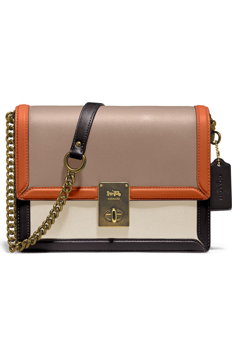 COACH Hutton Colorblock Leather Shoulder Bag, Main, color,