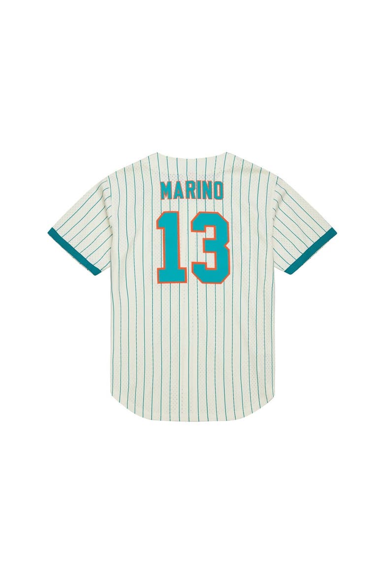 Men's Mitchell & Ness Dan Marino Cream Miami Dolphins Name & Number Mesh Button-Up Baseball Jersey, Alternate, color, Cream
