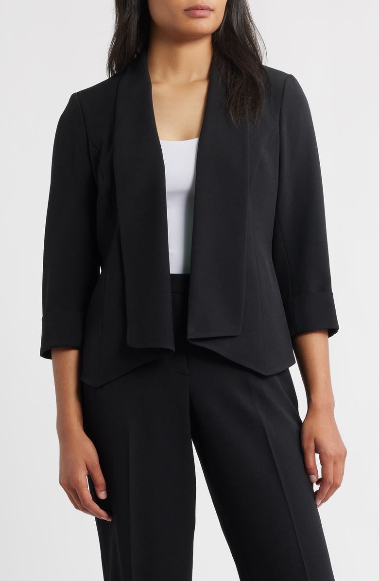 KASPER Shawl Collar Open Front Jacket, Main, color, Black