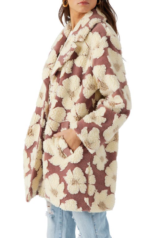 O'neill Harper Floral Fleece Jacquard Open Front Coat In Brown