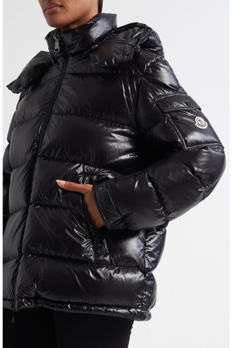 Maire Hooded Short Down Puffer Jacket, Alternate, color, BLACK/BLACK