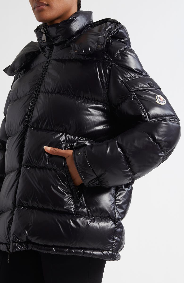 Moncler Maire Hooded Short Down Puffer Jacket, Alternate, color, Black/Black