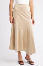 CITY BLUES Asymmetrical Hem Faux Suede Midi Skirt