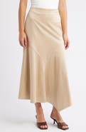 CITY BLUES Asymmetrical Hem Faux Suede Midi Skirt