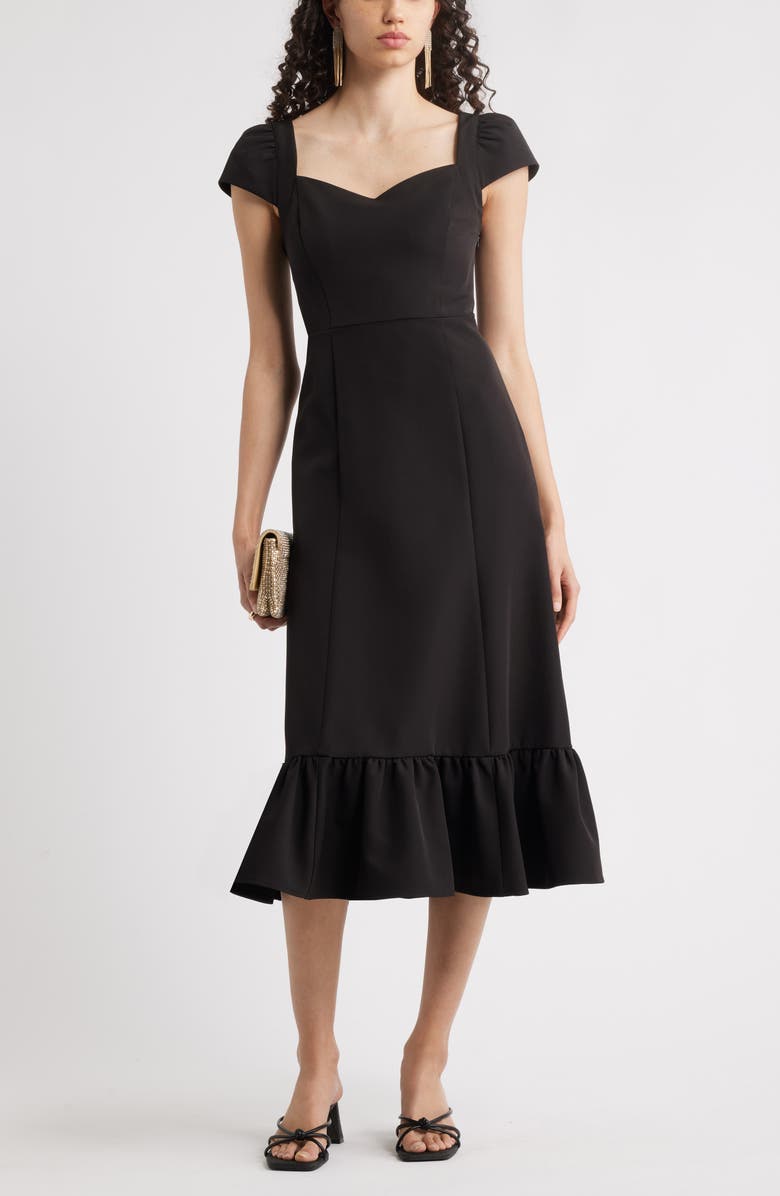 Chelsea28 Sweetheart Neckline Cap Sleeve Midi Dress, Alternate, color, Black