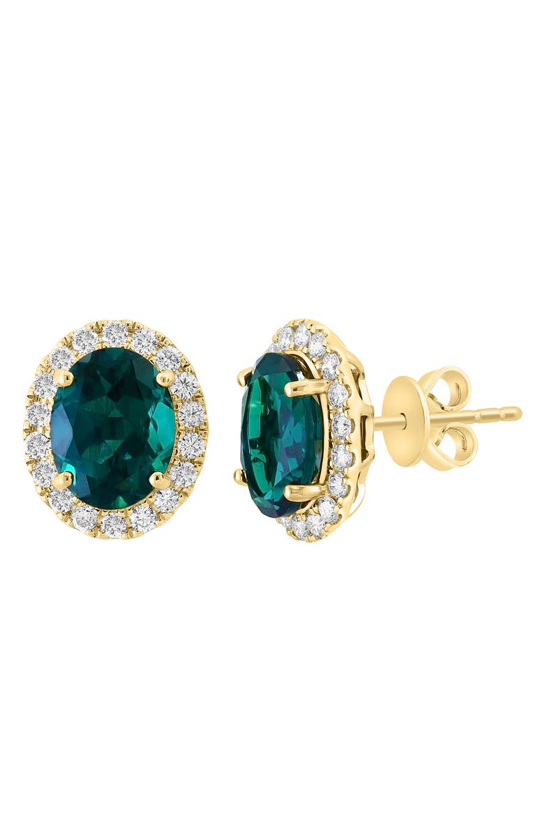 14K Yellow Gold Lab Grown Diamond & Lab Grown Emerald Oval Stud Earrings, Main, color, 14K Yellow Gold