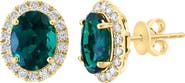 EFFY 14K Yellow Gold Lab Grown Diamond & Lab Grown Emerald Oval Stud Earrings