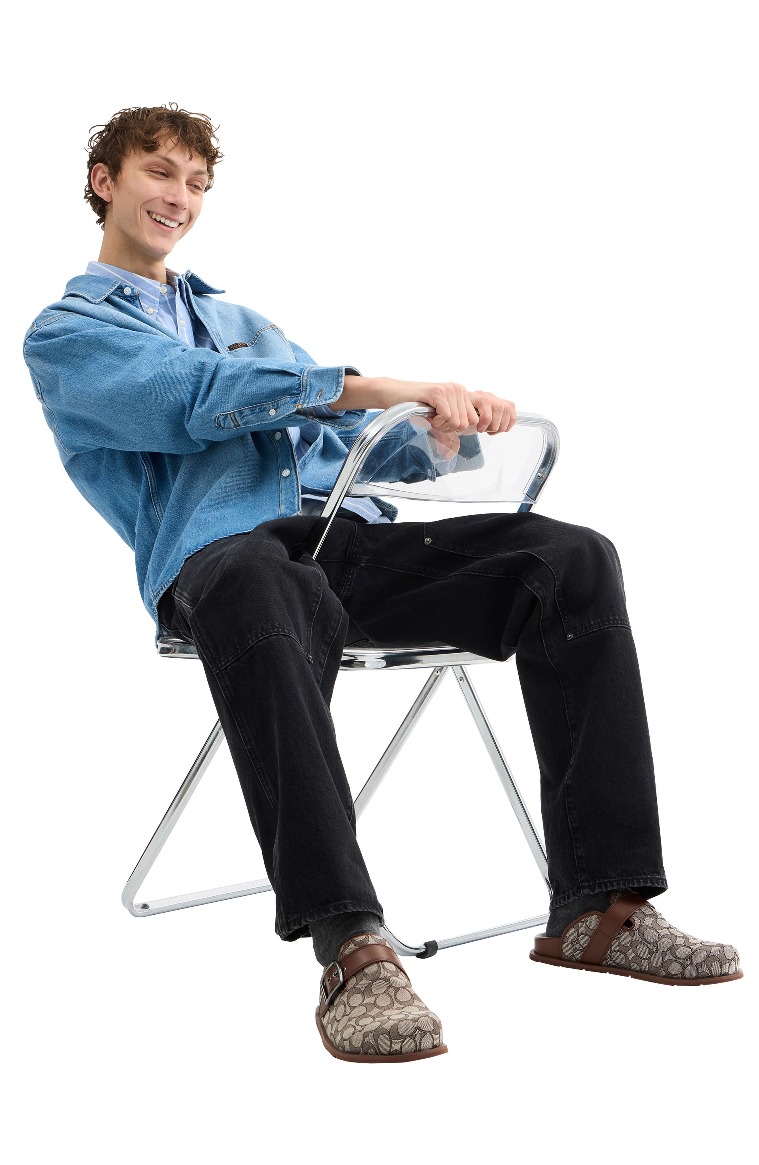 COACH Signature Jacquard Buckle Clog, Alternate, color, Oak/ Vintage Brown