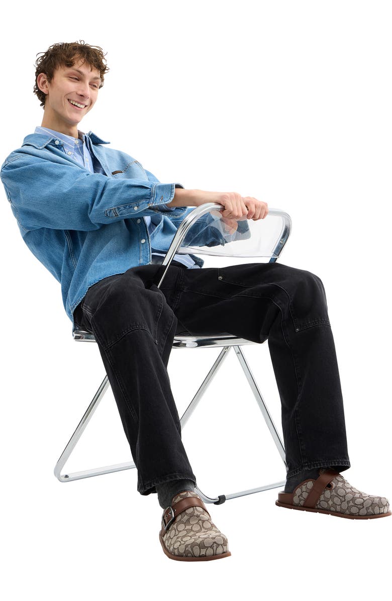 COACH Signature Jacquard Buckle Clog, Alternate, color, Oak/ Vintage Brown