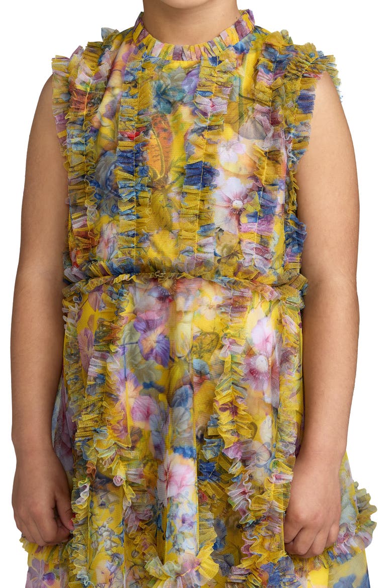 Girls Sleeveless Mesh Ruffle High Neck Dress, Alternate, color, Yellow Multi