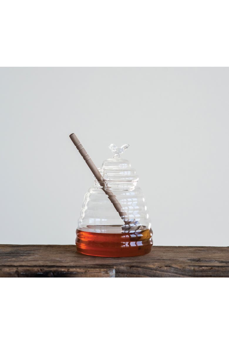 Honey Pot with Lid & Wood Dipper, Alternate, color, Clear
