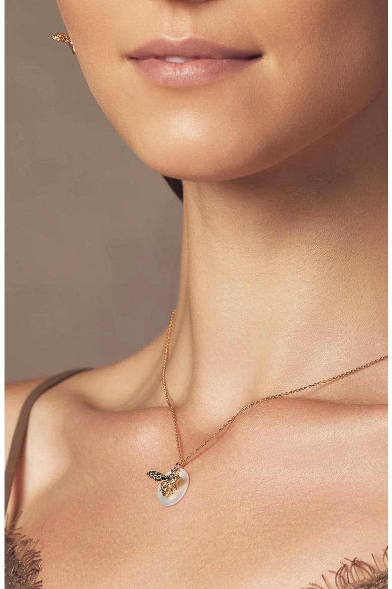Sterling Silver 18k Gold Plated Bee Pearl Necklace Dainty Cute Gift, Alternate, color, Gold