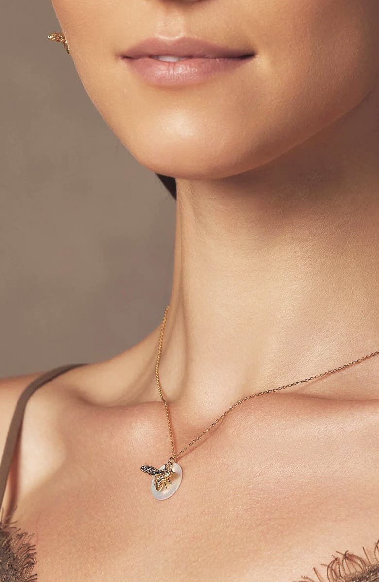 Bearfruit Jewelry Sterling Silver 18k Gold Plated Bee Pearl Necklace Dainty Cute Gift, Alternate, color, Gold