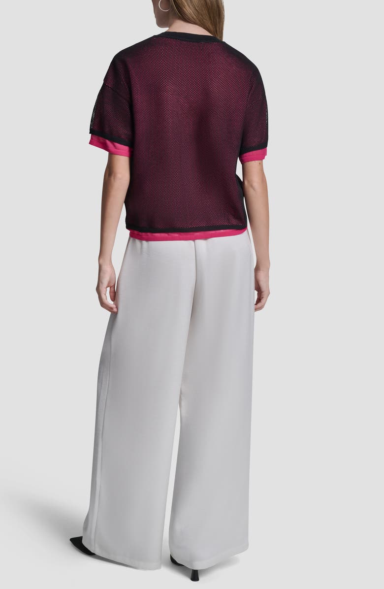 DKNY Boxy Mesh Overlay Top, Alternate, color, Black/Hot Pink