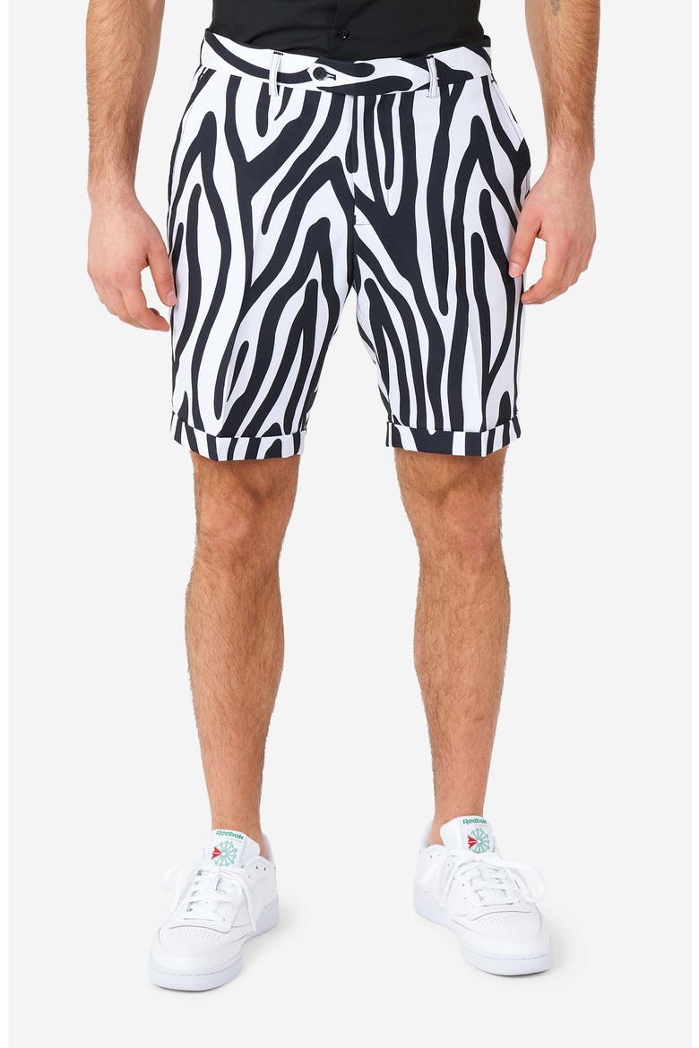 Zazzy Zebra Summer Trim Fit Two-Piece Short Suit with Tie, Alternate, color, BLACK