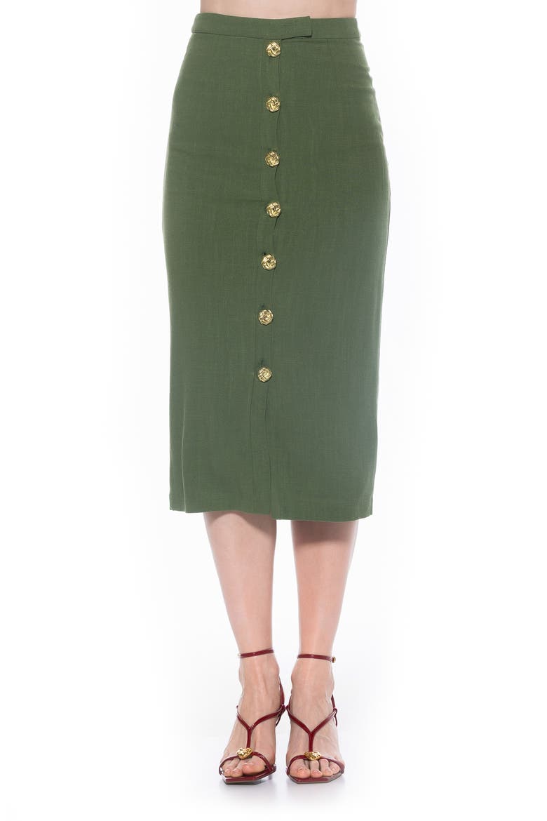 Carla Button Front Midi Skirt, Main, color, SAGE