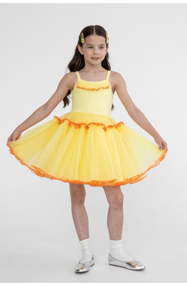 Mini Celebrities Belle Strappy Tulle Dress, Main, color, Sunshine Yellow