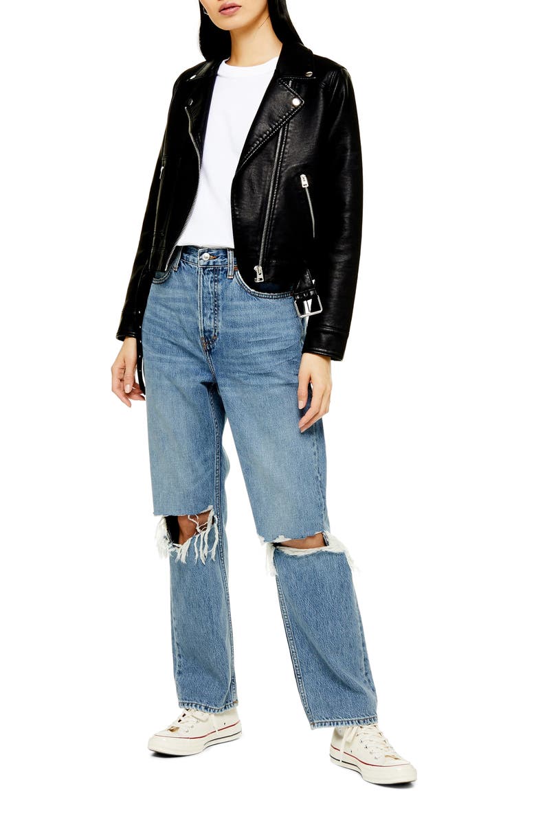 Topshop Ripped High Waist Dad Jeans, Alternate, color,