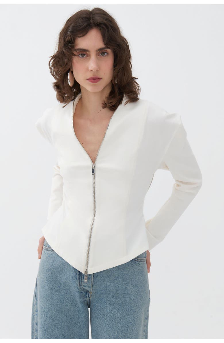 Nocturne Zip Detail Blouse, Main, color, Ivory