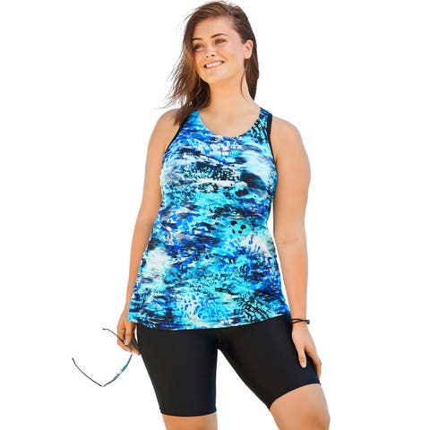 Longer-Length High-Neck Racerback Tankini Top (Plus)