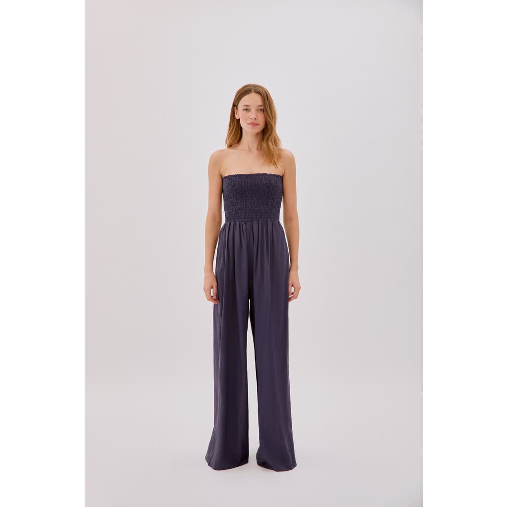 Labeca London Mare Cotton Shirred Jumpsuit In Blue