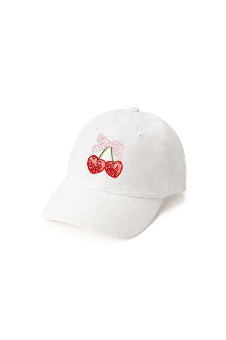 Cherry Sequin Patch Baseball Hat, Main, color, White
