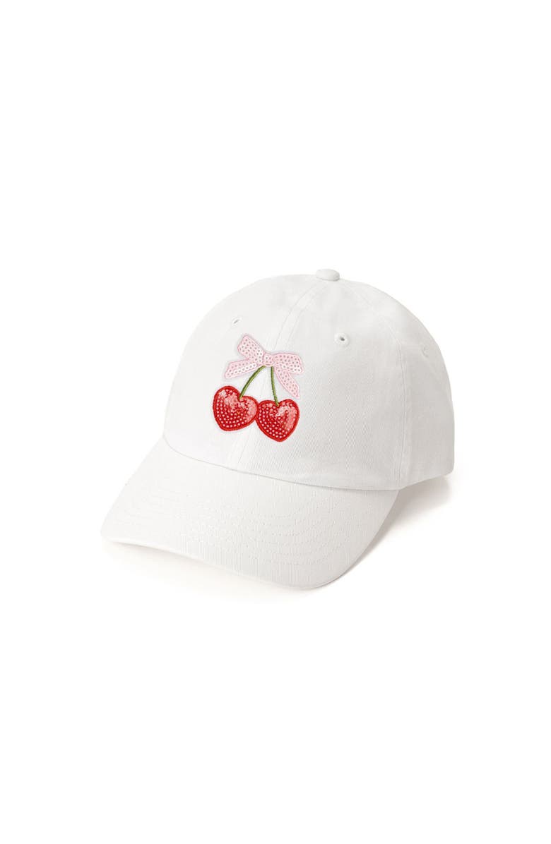 Sweet Wink Cherry Sequin Patch Baseball Hat, Main, color, White