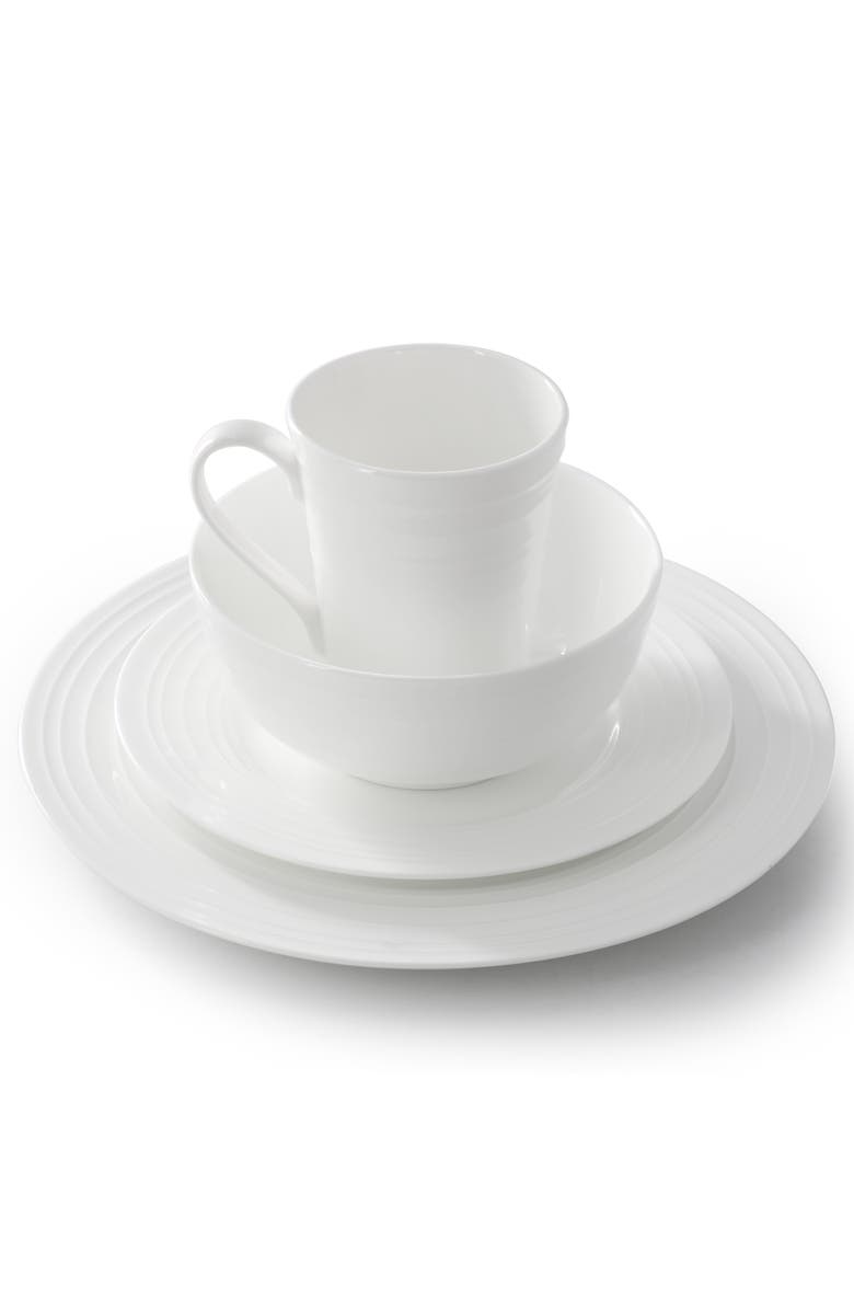 Gibson Elite Pascale 16 Piece Embossed Bone China Dinnerware Set, Alternate, color, White