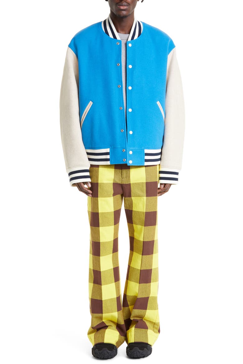 Face Patch Colorblock Wool Blend Varsity Bomber Jacket, Alternate, color, SAPPHIRE BLUE