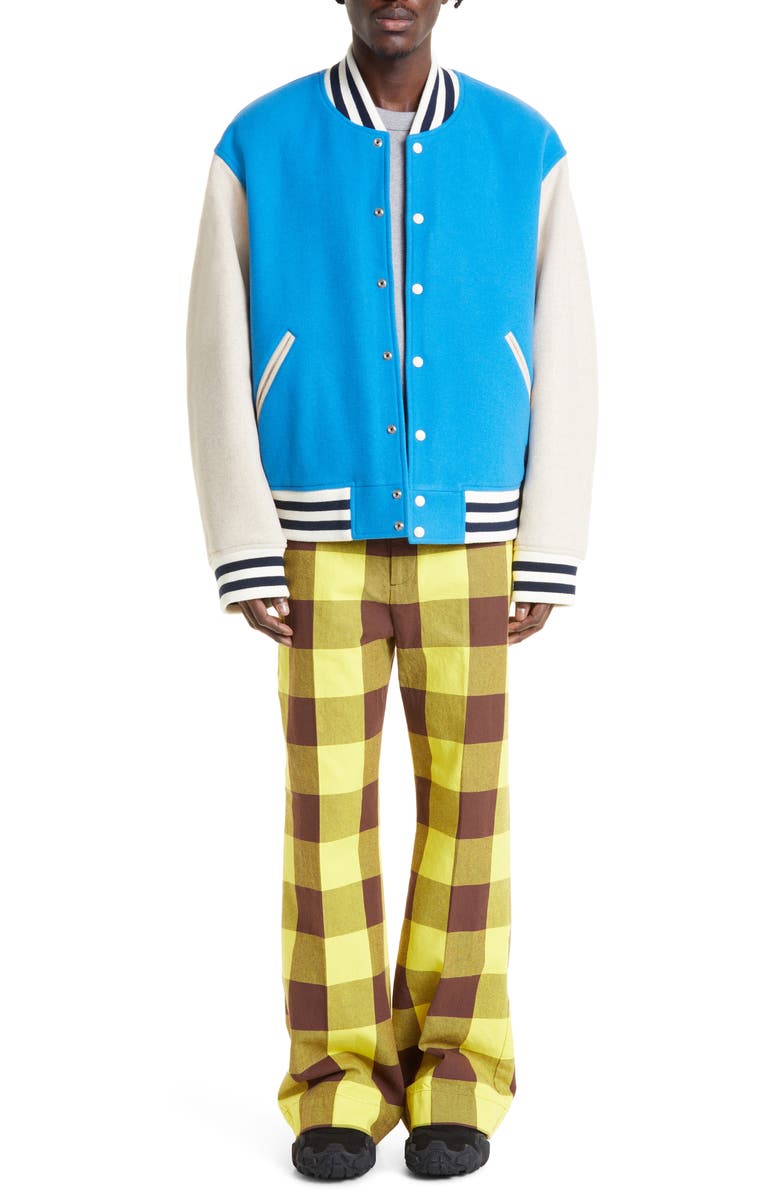 Acne Studios Face Patch Colorblock Wool Blend Varsity Bomber Jacket, Alternate, color, 