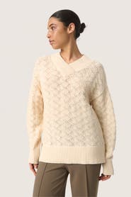 Soaked in Luxury Slmusling V-Neck Pointelle Knit Pullover