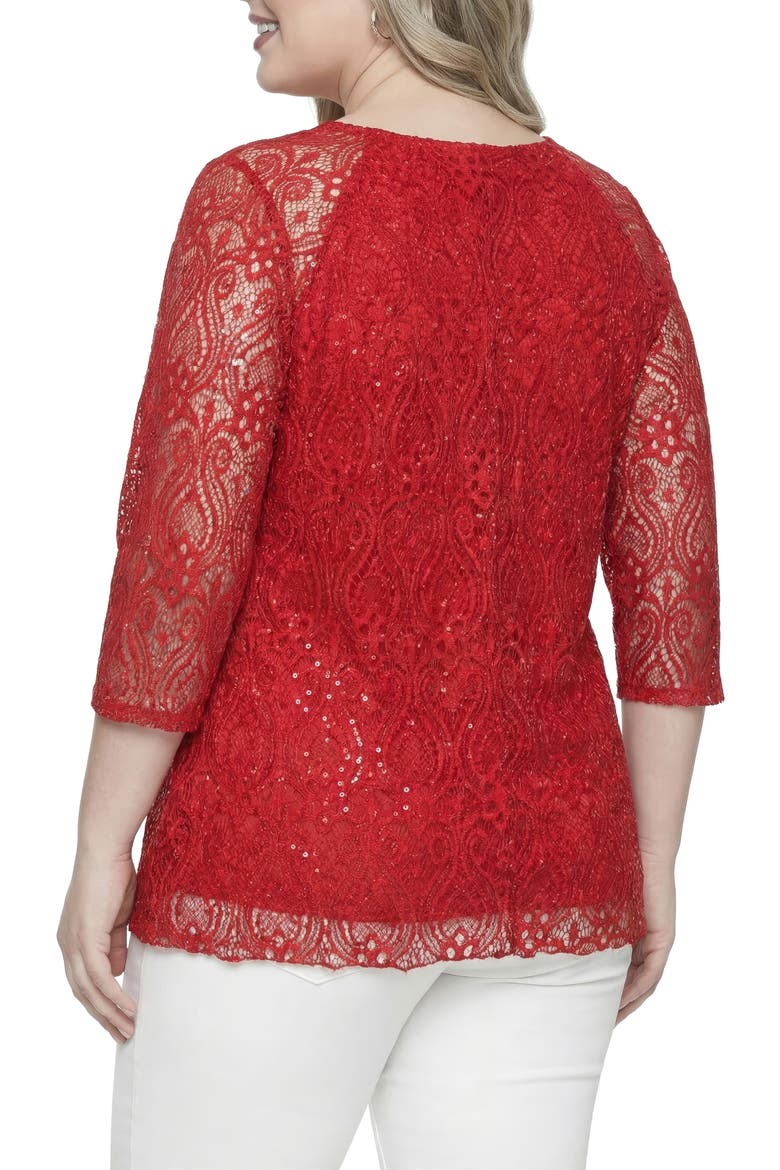 Sequin Lace Tunic Top, Alternate, color, RED