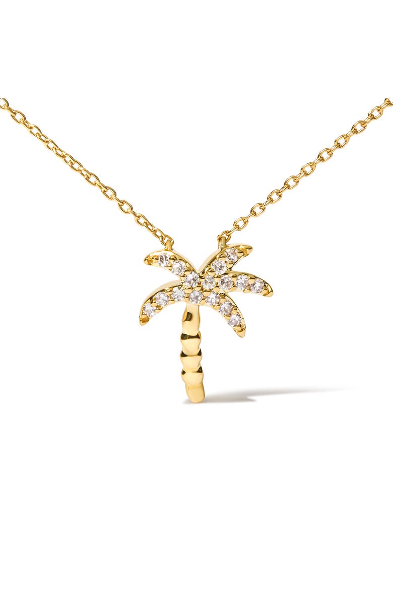 10K Yellow Gold 1/10 Cttw Round Diamond Palm Tree Inch Pendant Necklace, Alternate, color, Yellow