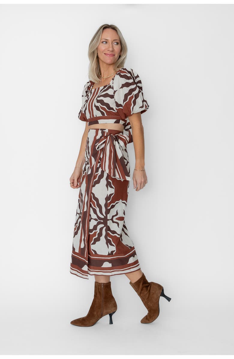 West Of Christine Wrap Skirt, Alternate, color, Capucine Border Print